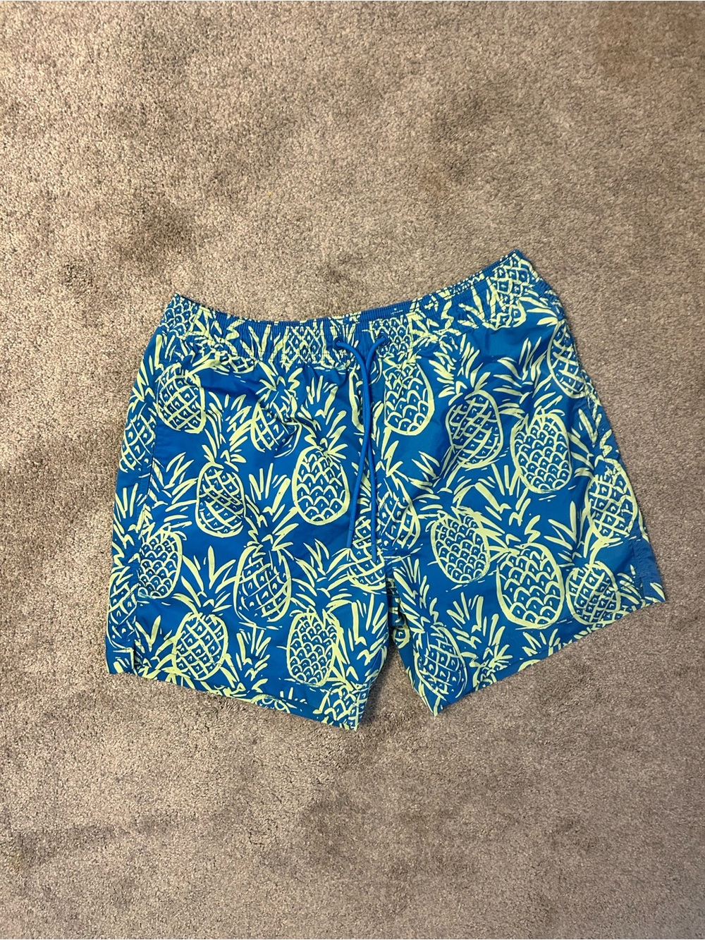 chubbies Blue Swim Trunks with Yellow Pineapple Print